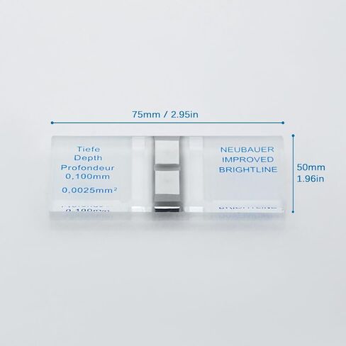 Blood Cell Counting Chamber Chrome,Improved Neubauer Hemocytometer with Bright Line & 2 Pcs Coverslips,Microscope Grid Counting Chambers Glass,Labs Disposable Teaching (Size:75x50mm,Color:Transparent) in Saudi Arabia