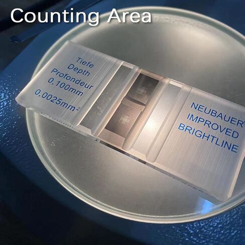 Blood Cell Counting Chamber Chrome,Improved Neubauer Hemocytometer with Bright Line & 2 Pcs Coverslips,Microscope Grid Counting Chambers Glass,Labs Disposable Teaching (Size:75x50mm,Color:Transparent) in Saudi Arabia