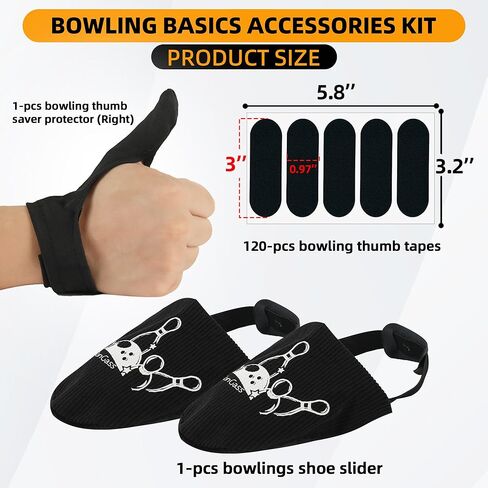 TonGass Bowling Basic Protective Kit with 120 PCS Thumbs Tapes, Right Hand Thumb Saver Protector and Pair of Bowling Shoe Sliders, Bowlings Accessories for Practice and League Play in Saudi Arabia