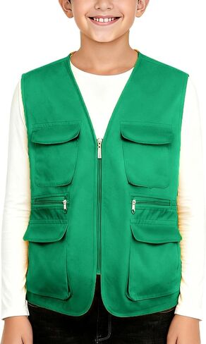 Boy's Girls Sleeveless Work Utility Vest Travel with Pockets Vest Workwear Breathable Jacket Comfort Fall Spring in Saudi Arabia