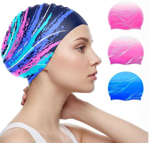 Swim Cap for Women Adult, Silicone Swimming Cap for Long Hair, Waterproof Swim Hats to Keep Hair Dry in Saudi Arabia