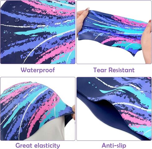 Swim Cap for Women Adult, Silicone Swimming Cap for Long Hair, Waterproof Swim Hats to Keep Hair Dry in Saudi Arabia