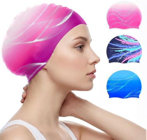 Swim Cap for Women Adult, Silicone Swimming Cap for Long Hair, Waterproof Swim Hats to Keep Hair Dry in Kuwait