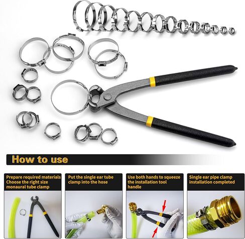 Single Ear Hose Clamp 6-50Mm 210 Pcs 14 Sizes, 304 Stainless Steel Stepless Hose Clamp, Suitable For Pex Pipe Connection, Automotive, Pipeline, Garden And Industrial Use in Saudi Arabia