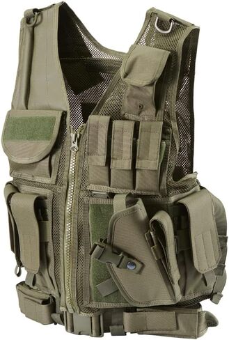 Lancer Tactical 600D Nylon Urban Tactical Cross Draw Vest with Embedded Pistol Holster Three Magazine Pouches in Kuwait