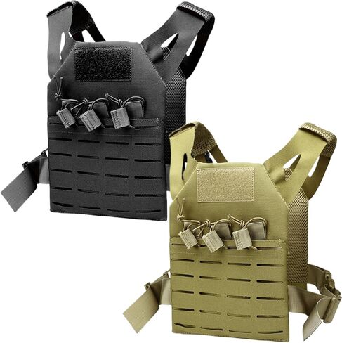 Kids Vest, Waterproof & Wear-Resistant Nylon Vest with Adjustable Belt One Size Airsoft Kids Costume with Hidden Pocket for Outdoor Hunting Training, Black, sports in Kuwait