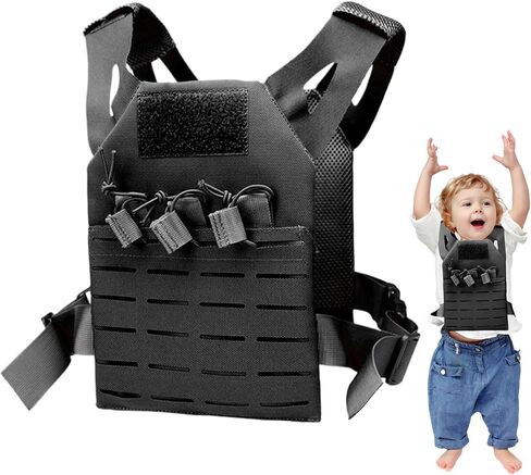 Kids Vest, Waterproof & Wear-Resistant Nylon Vest with Adjustable Belt One Size Airsoft Kids Costume with Hidden Pocket for Outdoor Hunting Training, Black, sports in Kuwait
