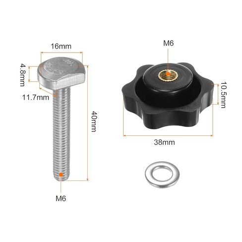 5Set T Track Bolts Knob Kit M6 x 40mm Threaded Bolts M6 x 38mm Hex Hand Nut Clamping Knob with Washer for Woodworking Jigs and Fixtures, Black in Saudi Arabia
