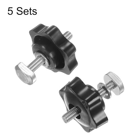 5Set T Track Bolts Knob Kit M6 x 40mm Threaded Bolts M6 x 38mm Hex Hand Nut Clamping Knob with Washer for Woodworking Jigs and Fixtures, Black in Saudi Arabia