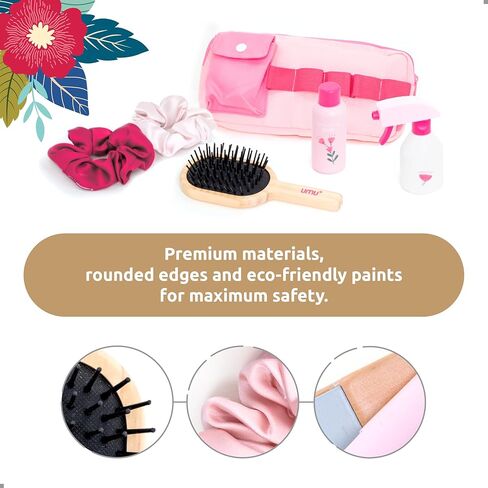 Kids Hair Salon Playset, Wooden Makeup Toy Set, Hair Styling Toys for Girls, Kids Shaving Kit for Boys, Kids Barber Playset, Gifts for 3 4 5 Year Old Girls Boys (18 PCS) in Kuwait