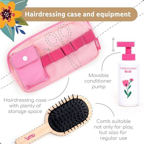 Kids Hair Salon Playset, Wooden Makeup Toy Set, Hair Styling Toys for Girls, Kids Shaving Kit for Boys, Kids Barber Playset, Gifts for 3 4 5 Year Old Girls Boys (18 PCS) in Kuwait