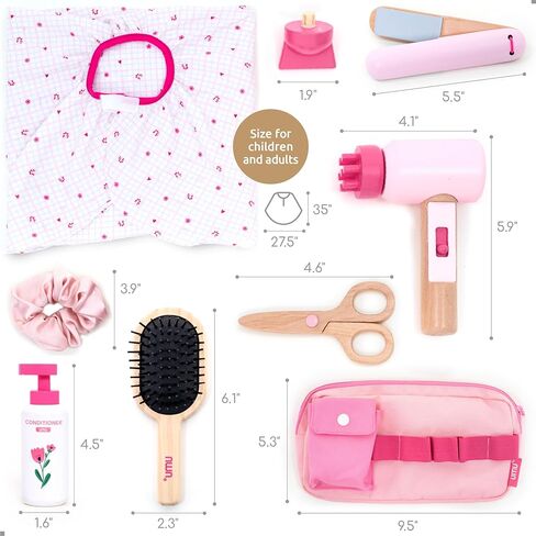 Kids Hair Salon Playset, Wooden Makeup Toy Set, Hair Styling Toys for Girls, Kids Shaving Kit for Boys, Kids Barber Playset, Gifts for 3 4 5 Year Old Girls Boys (18 PCS) in Kuwait