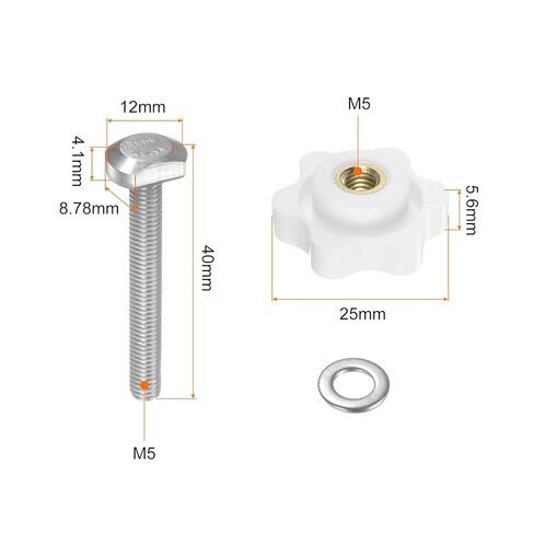 5Set T Track Bolts Knob Kit M5 x 40mm Threaded Bolts M5 x 25mm Hex Hand Nut Clamping Knob with Washer for Woodworking Jigs and Fixtures, White in Saudi Arabia