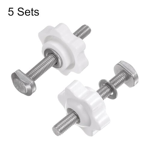 5Set T Track Bolts Knob Kit M5 x 40mm Threaded Bolts M5 x 25mm Hex Hand Nut Clamping Knob with Washer for Woodworking Jigs and Fixtures, White in Saudi Arabia