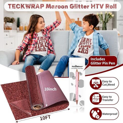 TECKWRAP Glitter HTV Heat Transfer Vinyl Roll - 10" x 5ft HTV Vinyl for Shirts, Iron on Vinyl for All Cutter Machine, Easy to Cut & Weed (Blue) in Kuwait