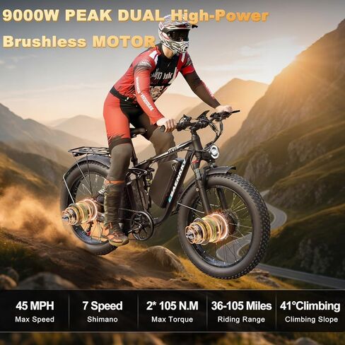 9000W Dual Motor Ebike,24" Fat Tire Electric Bike for Adults, 45MPH Fast 52V 34Ah Long Range, Dual Hydraulic Brakes Full Suspension, Snow/Mountain/Off-Road/Commute E-Bike in Saudi Arabia