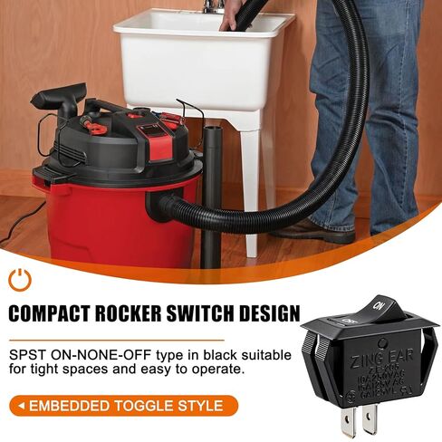 استبدال مفاتيح الروك 10 أمبير 250 فولت تيار متردد لمفتاح تبديل الفراغ في المتجر، متوافق مع الحرفيين وRidgid المكانس الكهربائية الرطبة والجافة، 15A125VAC، 3/4 HP، ON-None-Off (عبوتان) in Kuwait