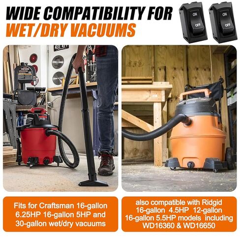 استبدال مفاتيح الروك 10 أمبير 250 فولت تيار متردد لمفتاح تبديل الفراغ في المتجر، متوافق مع الحرفيين وRidgid المكانس الكهربائية الرطبة والجافة، 15A125VAC، 3/4 HP، ON-None-Off (عبوتان) in Kuwait