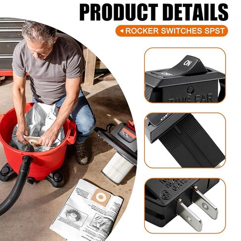استبدال مفاتيح الروك 10 أمبير 250 فولت تيار متردد لمفتاح تبديل الفراغ في المتجر، متوافق مع الحرفيين وRidgid المكانس الكهربائية الرطبة والجافة، 15A125VAC، 3/4 HP، ON-None-Off (عبوتان) in Kuwait
