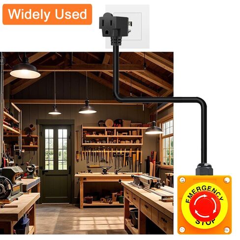 مفتاح زر ضغط إيقاف الطوارئ مع كابل 14AWG بطول 3.3 قدم وقابس Piggyback، سلك تمديد مقاوم للماء IP67 مع مفتاح زر طوارئ مضمن للطاقة، AC/DC 10A-125V in Kuwait