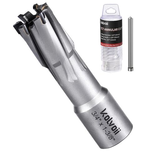 Kolvoii Carbide-Tipped Annular Cutter, 3/4" Diameter x 1-3/8" Depth, 3/4" Weldon Shank (2 Flat) TCT Mag Drill Bit for Stainless Steel, Cast Iron, Hard Steel, High-Speed Cutting with Pilot Pin in Kuwait