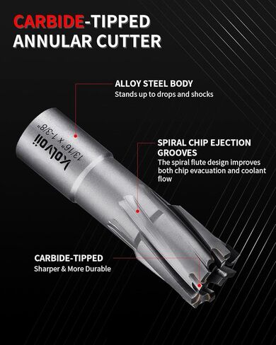 Kolvoii Carbide-Tipped Annular Cutter, 3/4" Diameter x 1-3/8" Depth, 3/4" Weldon Shank (2 Flat) TCT Mag Drill Bit for Stainless Steel, Cast Iron, Hard Steel, High-Speed Cutting with Pilot Pin in Kuwait