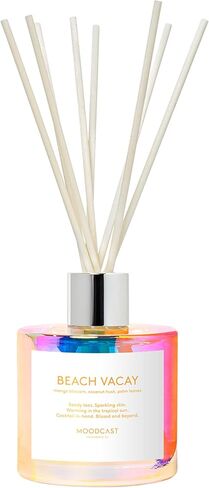 Moodcast Beach Vacay Reed Diffuser - Luxury Scent Diffuser for Home, Fragrance for Bedroom & Bathroom - Mango Blossom, Coconut & Palm Leaf, 8 Reeds, Clean Ingredients - 3.4oz in Saudi Arabia