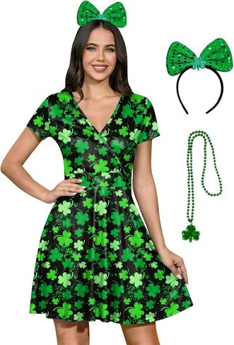 For G and PL St Patricks Day Women's Short Sleeve V Neck Wrap Dress in Kuwait