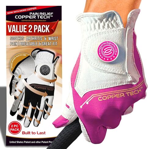 Copper Tech Ladies Golf Gloves Women Left Hand or Right Hand 2 Pack | Copper Compression Joint Support with Flexible & Comfortable Fit in Saudi Arabia
