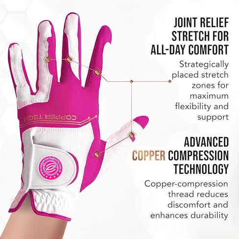 Copper Tech Ladies Golf Gloves Women Left Hand or Right Hand 2 Pack | Copper Compression Joint Support with Flexible & Comfortable Fit in Saudi Arabia