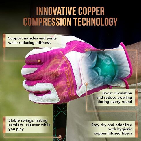 Copper Tech Ladies Golf Gloves Women Left Hand or Right Hand 2 Pack | Copper Compression Joint Support with Flexible & Comfortable Fit in Saudi Arabia