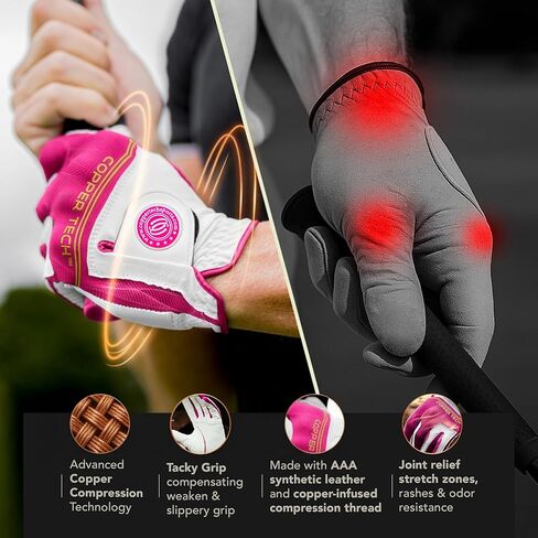 Copper Tech Ladies Golf Gloves Women Left Hand or Right Hand 2 Pack | Copper Compression Joint Support with Flexible & Comfortable Fit in Saudi Arabia