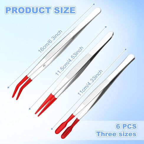 6 PCS Tweezers with Rubber Tips Set, PVC Coated Precision Tweezers, Rubber Straight Tip Tweezer Rubbers Flat Tip and Long Bent Tweezer for Craft Jewelry Beads Lab Industrial Stamps, Red in Kuwait