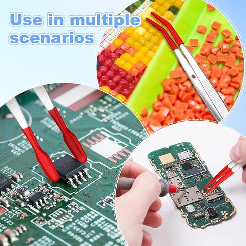 6 PCS Tweezers with Rubber Tips Set, PVC Coated Precision Tweezers, Rubber Straight Tip Tweezer Rubbers Flat Tip and Long Bent Tweezer for Craft Jewelry Beads Lab Industrial Stamps, Red in Kuwait