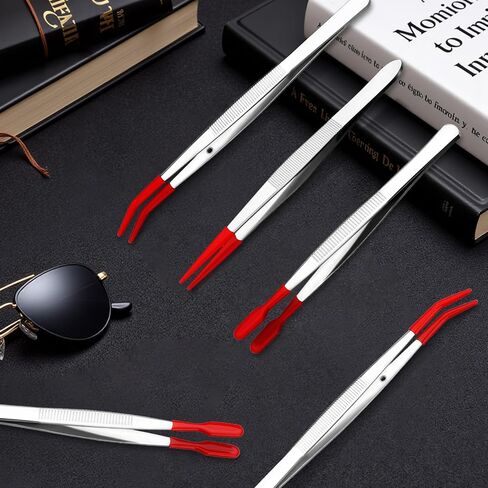 6 PCS Tweezers with Rubber Tips Set, PVC Coated Precision Tweezers, Rubber Straight Tip Tweezer Rubbers Flat Tip and Long Bent Tweezer for Craft Jewelry Beads Lab Industrial Stamps, Red in Kuwait