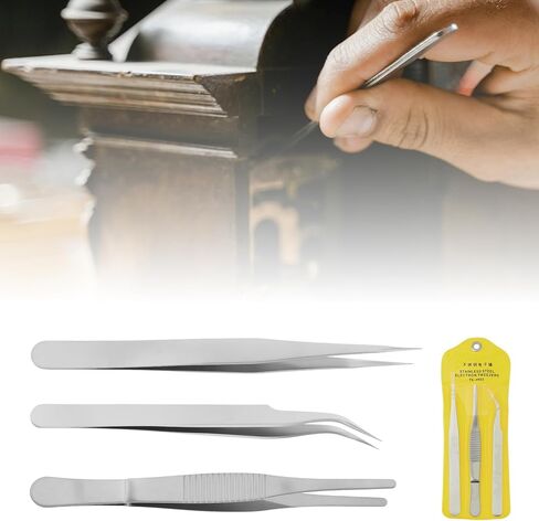 3pcs Precision ESD Tweezers Set, Anti-Static Stainless Steel Tweezers, Non-magnetic Curved Set for Jewelry, Craft, Electronics (1.5mm) in Saudi Arabia