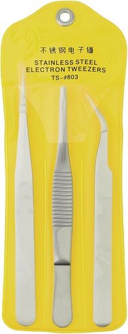 3pcs Precision ESD Tweezers Set, Anti-Static Stainless Steel Tweezers, Non-magnetic Curved Set for Jewelry, Craft, Electronics (1.5mm) in Saudi Arabia