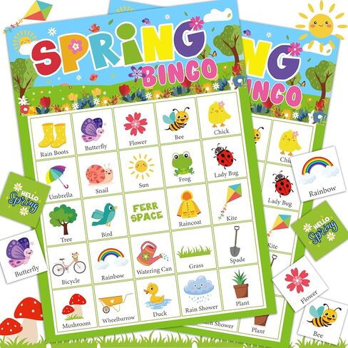 ألعاب سبرينج بينجو للأطفال 24 لاعبًا في الفصل الدراسي، ألعاب حفلات الربيع للمجموعات الكبيرة، مجموعة بينجو، لعبة بطاقات الطاولة، أنشطة مدرسية عائلية in Kuwait
