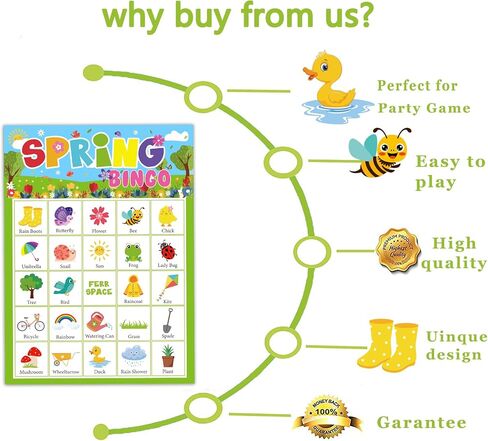 ألعاب سبرينج بينجو للأطفال 24 لاعبًا في الفصل الدراسي، ألعاب حفلات الربيع للمجموعات الكبيرة، مجموعة بينجو، لعبة بطاقات الطاولة، أنشطة مدرسية عائلية in Kuwait