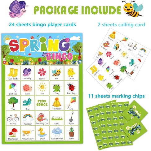 ألعاب سبرينج بينجو للأطفال 24 لاعبًا في الفصل الدراسي، ألعاب حفلات الربيع للمجموعات الكبيرة، مجموعة بينجو، لعبة بطاقات الطاولة، أنشطة مدرسية عائلية in Kuwait