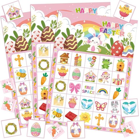 38pcs Easter Bingo Game for Easter Party Decorations, Easter Bingo Set Including Easter Day Bingo Game Easter Bunny Bingo Cards Spring Themed Bingo Craft Cards for Happy Easter Day Party Games in Saudi Arabia