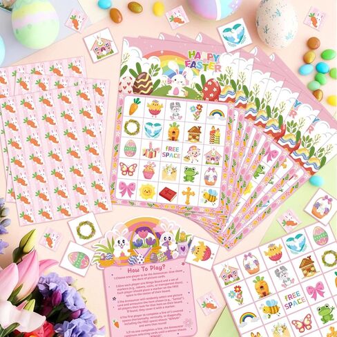 38pcs Easter Bingo Game for Easter Party Decorations, Easter Bingo Set Including Easter Day Bingo Game Easter Bunny Bingo Cards Spring Themed Bingo Craft Cards for Happy Easter Day Party Games in Saudi Arabia