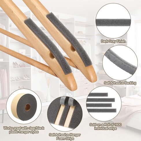 Nuanchu 1600 Pcs Foam Tape Hanger Protection Strips Self Adhesive Foam Strips Non-Slips Self Sticking for Clothes Hangers Retail Store or Home Use(Charcoal Grey) in Saudi Arabia