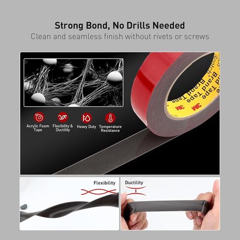 شريط مزدوج الجوانب شديد التحمل مقاس 0.39 بوصة × 16.5 قدم مصنوع من لاصق قوي 3M 4611 يتحمل درجة حرارة 450 درجة فهرنهايت لشريط تثبيت رغوي مقاوم للماء موثوق به لربط الزجاج المعدني للسيارات في المنزل والمكتب in Kuwait