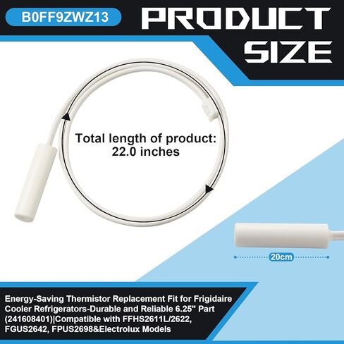 241608401 Energy-Saving Thermistor Replacement, Compatible with Frigidaire/Electrolux Refrigerators (FFHS2611L/2622, FGUS2642, FPUS2698) | Fridge Thermistor & Temperature Sensor in Saudi Arabia