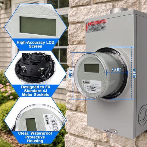240 V 2-Wire Digital KWH Meter – High-Precision LCD Watt Meter for RV/Home/Workshop – Energy Usage Monitoring, ANSI C12.1 Compliant, Easy Install, Supports up to 200A TA30 in Saudi Arabia