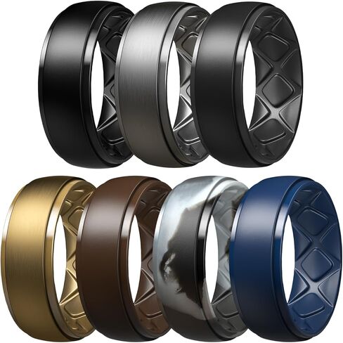 Egnaro Inner Arc Ergonomic Breathable Design, Silicone Rings Mens with Half Sizes, 7 Rings / 4 Rings / 1 Ring Rubber Wedding Bands, 10mm Wide-2.5mm Thick in Kuwait