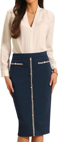 Hobemty Women's Business Pencil Skirt High Waist Vintage Office Bodycon Tweed Skirts in Kuwait