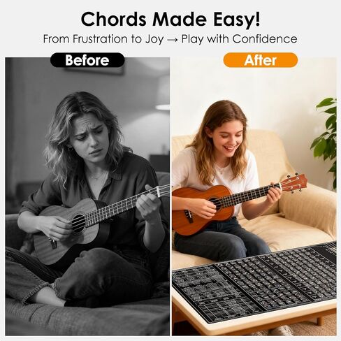 Ultimate Ukulele Practice Mat Ukulele Chord Chart 80x40cm Rubber Practice Guide – Chords, Intervals & Diatonic Progressions for Beginners & Pros in Kuwait