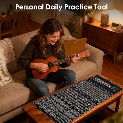 Ultimate Ukulele Practice Mat Ukulele Chord Chart 80x40cm Rubber Practice Guide – Chords, Intervals & Diatonic Progressions for Beginners & Pros in Kuwait